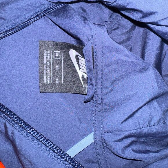 Nike Packable Running Wind Rain Jacket Womens XL‎ Hooded Big Logo Blue Gray - Picture 6 of 11